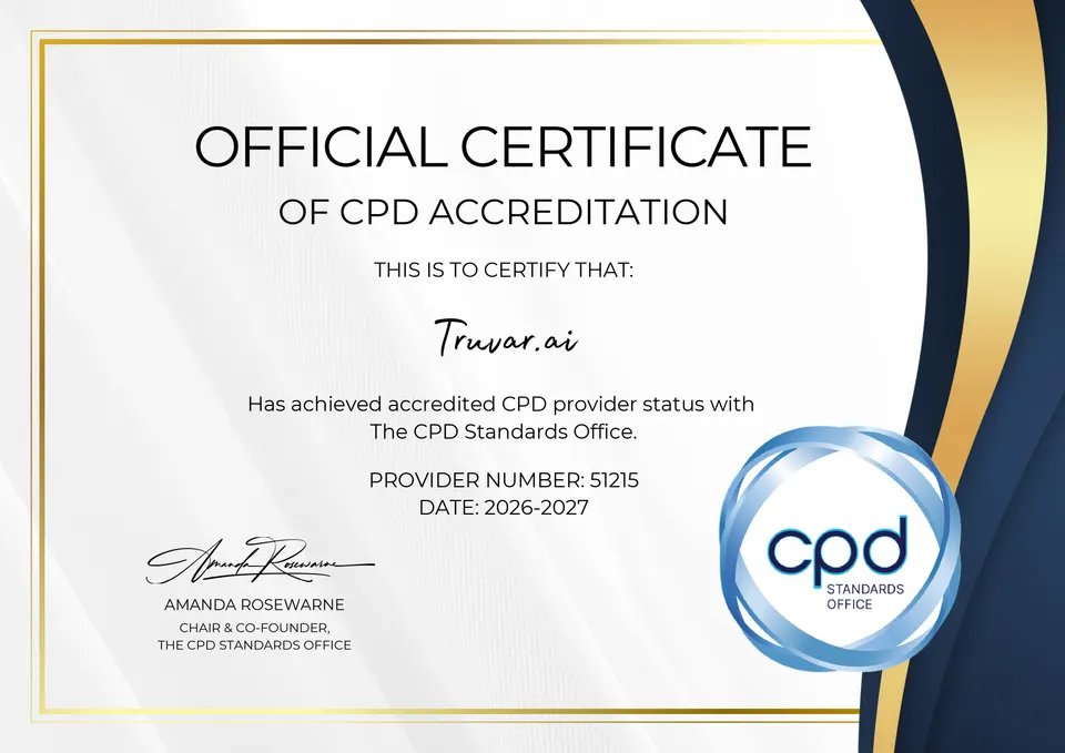 The CPD Standards Office certificate of accreditation for Truvar.ai, provider 51215