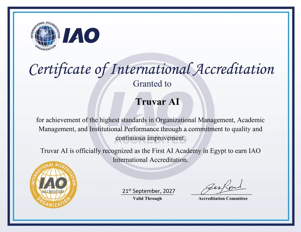 International Accreditation Organization (IAO) certificate of accreditation for Truvar.ai